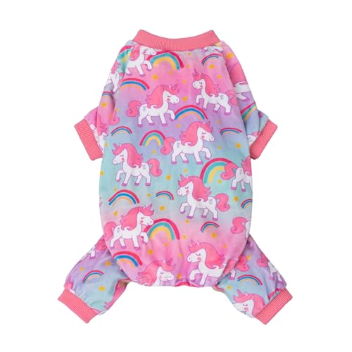 Image of Fitwarm Dreamy Unicorn Fleece Dog Pajamas, Fairy Winter Clothes for Small Dogs Girl, Cozy Pet Onesie, Pink, Blue, Large