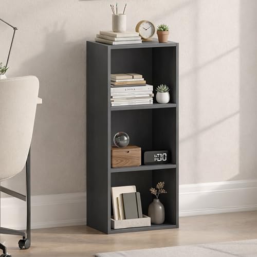 Image of Vida Designs Oxford 3 Tier Cube Bookcase, Grey Wooden Shelving Display Storage Unit Office Living Room Furniture