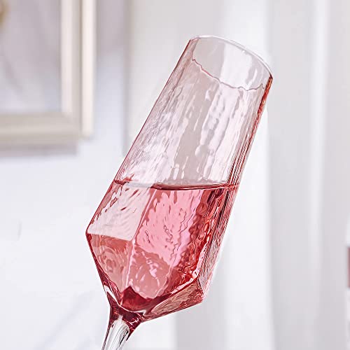 Ziixon Crystal Champagne Flutes 8Oz Pink Wedding Champagne Glasses Classy Champagne Flutes Elegant Flutes Set Of 4 For Wedding Anniversary Christmas (Pink) #TOP4