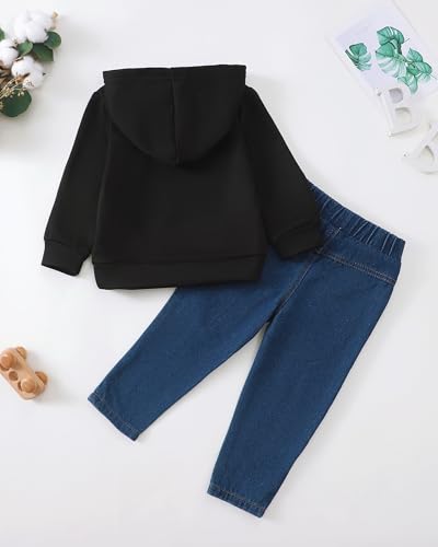 Image of Renotemy Toddler Baby Boy Clothes Denim Outfits Infant Hooded Sweatshirt Jeans Pants Little Boys Clothing