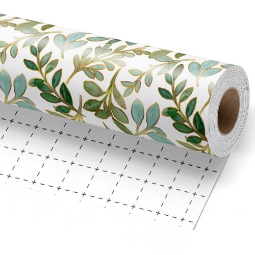 LaRibbons Leaves Gift Wrapping Paper Mini Roll Elegant Greenery Plant Design with Gold Foil Sophisticated Gift Wrap for Weddings Bridal Shower Birthdays & Celebrations 17 x 33(46.7 sq. ft)