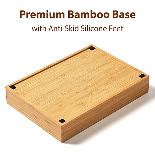 Umilife Kitchen Drawer Organizer, 10 Inch Silverware Utensil Tray Holder, Extra Deep, With Non-Slip Feet & Grooved Drawer Divider, 5 Slots Total Bamboo Wood Caddy For Flatware Cutlery Knives, Forks, Spoons #TOP2