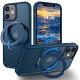 DUEDUE iPhone 12 mini ケース 120°スタンド機能 360°回転可能 アイフォン 12 mini ケース ブルー 半透明のデザイン MagSafe対応 マグネット搭載 指紋防止 耐衝撃 一体型 薄型 車載ホルダー対応 ワイヤレス充電 全面保護