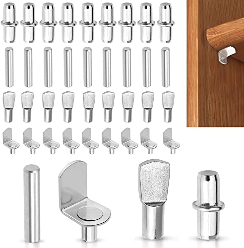 120 Piezas Clavijas para Estante de Armario, 4 Estilo Soporte de Estante Niquelado, Clavijas Gabinete Muebles, Estantes Pernos Soporte, para Armario de Cocina Estantería Cover