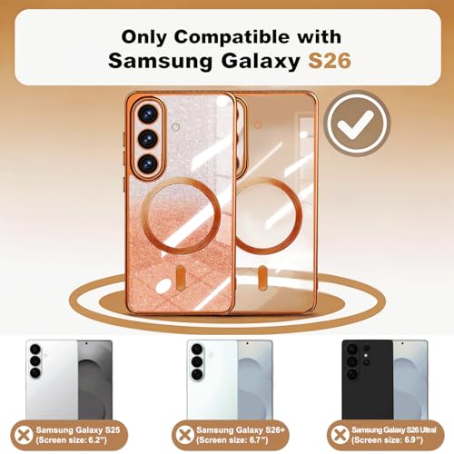 Image of Misscase for Samsung Galaxy S26 Case Compatible with MagSafe,Built-in Camera Lens Protector Full Protection Soft TPU Anti-Scratch Anti-Fingerprint Magnetic Glitter Slim Case Cover Orange