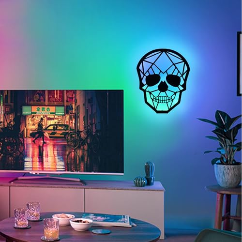 Image of Battery Wall Lamp with RGB Color and Changing APP, Magnetic Cordless Skull Wall Sconces with Music Rhythm, Modern Smart LED Bedside lamp for Bedroom Living Rooms