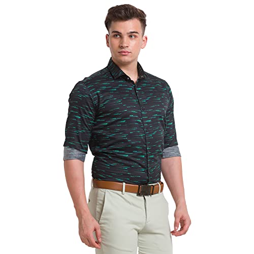 Image of Park Avenue Men's Pure Cotton Print Pattern Slim Fit Cut Away Collar Full Sleeve Casual Shirt