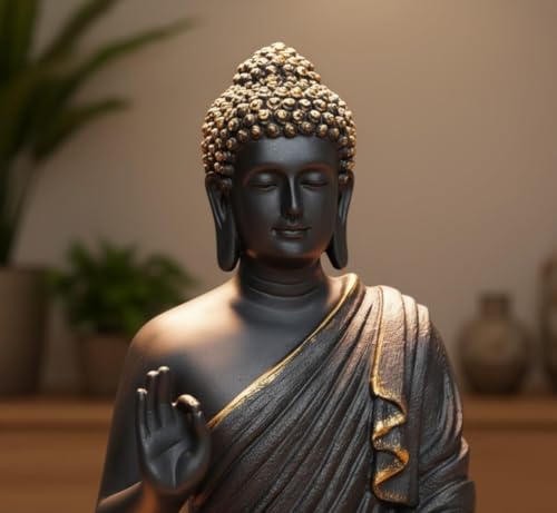 Image of 2 Feet Height Decorative Meditating Buddha Idol for Home Decor Big Size, Black Ceramic Murti, Meditation Buddha Statue, Home Garden Decor (Black)