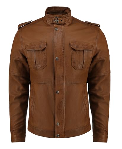 Veste hiver cuir d'agneau marron homme vintage style motard