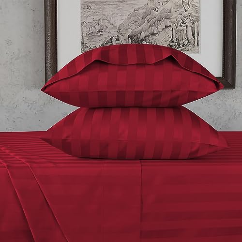 URBANHUT 800 Thread Count Egyptian Cotton Damask Striped Twin Size Sheets Set (4 Pc) - Ultra Soft & Smooth, Sateen Weave Twin Size Bed Sheets, Luxury Hotel Sheets with 16" Deep Pocket - Burgundy