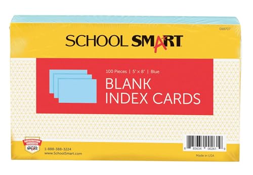 School Smart Unruled Index Cards, 5 x 8 Inches, Blue, Pack of 100