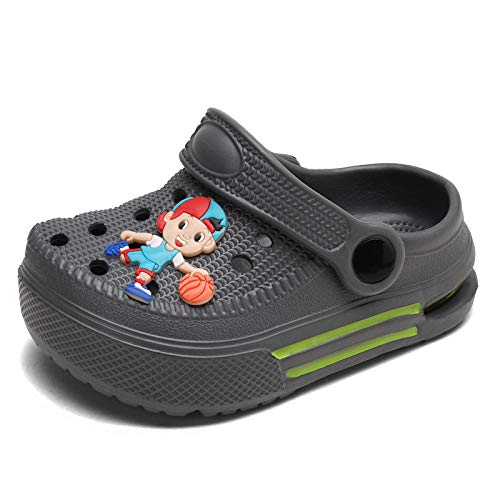 Madctoc Kids Boys Girls Garden Clogs Slippers Slip On Beach Pool Sandals Outdoor Hiking Lightweight Breathable Running Cute Cartoon Toddler Grey 6.5
