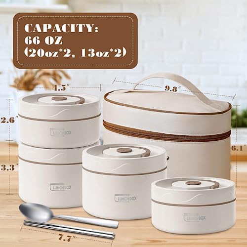 Image of 4 Container Insulated Lunch Box Set Food Lunch Container Bento Box Snack Box for Picnic & Office (Royal Cream)