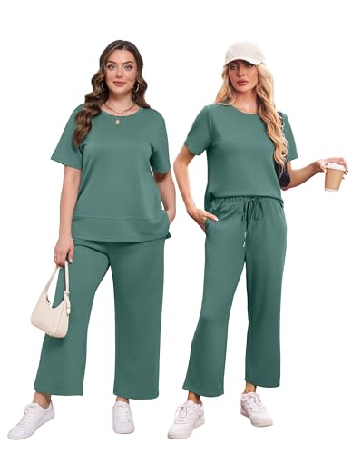 Image of XIEERDUO Women's Side Slit Lounge Sets 2026 Fashion 2 Piece Travel Outfits Cozy Loungewear Wide Leg Tracksuits S-3XL