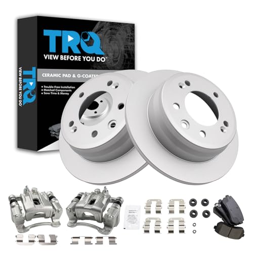 Image of TRQ Rear Ceramic Brake Pad and Rotor Set Includes Calipers Coated
