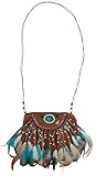  narrenkiste O48216 braun-türkis Damen Indianertasche mit Federn Damentasche
