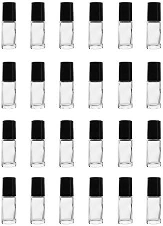 Dimes 5 ML Clear Glass Roller Bottles with Glass Roller Balls and Black Caps for Essential Oils, Perfumes (24 Pack)