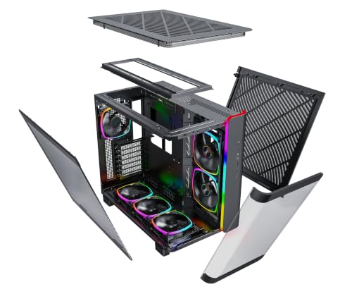 Image of MONTECH King 95 PRO Dual-Chamber ATX Mid-Tower PC Gaming Case, High-Airflow, Toolless Panels, Sturdy Curved Tempered Glass Front, 6 ARGB PWM Fan Pre-Installed with Fan Hub, Black