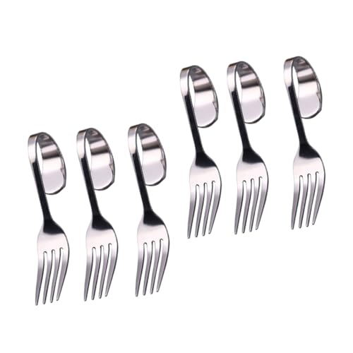 STOBAZA 6-piece Stainless Steel Fork Set Curved Handle Forks Salad Dessert Cake Stainless