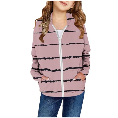 Girls Zip Up Hoodies Dressy Casual Striped Hooded Lightweight Jackets With Pockets Teens y2k Clothes 2-13 Years2
