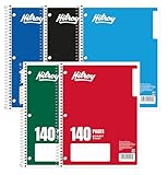 Hilroy 1-Subject Coil Notebook, 8" x 10.5", Wide Ruled, 3-Hole Punched, 140 Pages/70 Sheets, 1 Notebook, Colour May Vary (05553)
