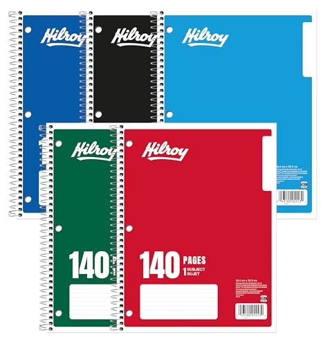 Hilroy 1-Subject Coil Notebook, 8" x 10.5", Wide Ruled, 3-Hole Punched, 140 Pages/70 Sheets, 1 Notebook, Colour May Vary (05553) image 2