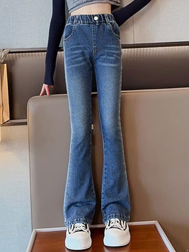 Kids Cow Girls Casual Denim Pants Elastic Waistband Bell-Bottom Jeans with Pockets Outdoor Toursers4