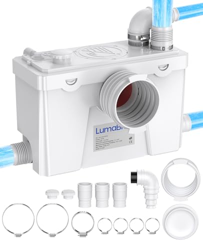 LumaBrite 500W Macerator Pump - 110L/min Sanitary Lift Pump Shower Pump with 4 Inlets for Toilet Sink Basin & Bathtub Auto Start & Stop Quiet Operation with Carbon Filter