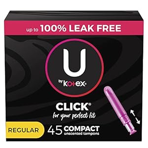 U by Kotex Click Compact Tampons, Regular Absorbency, Unscented, 45 Count