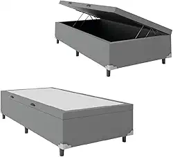 Cama Box com Baú Solteiro 0,88 com 41cm de Altura Prince Cinza