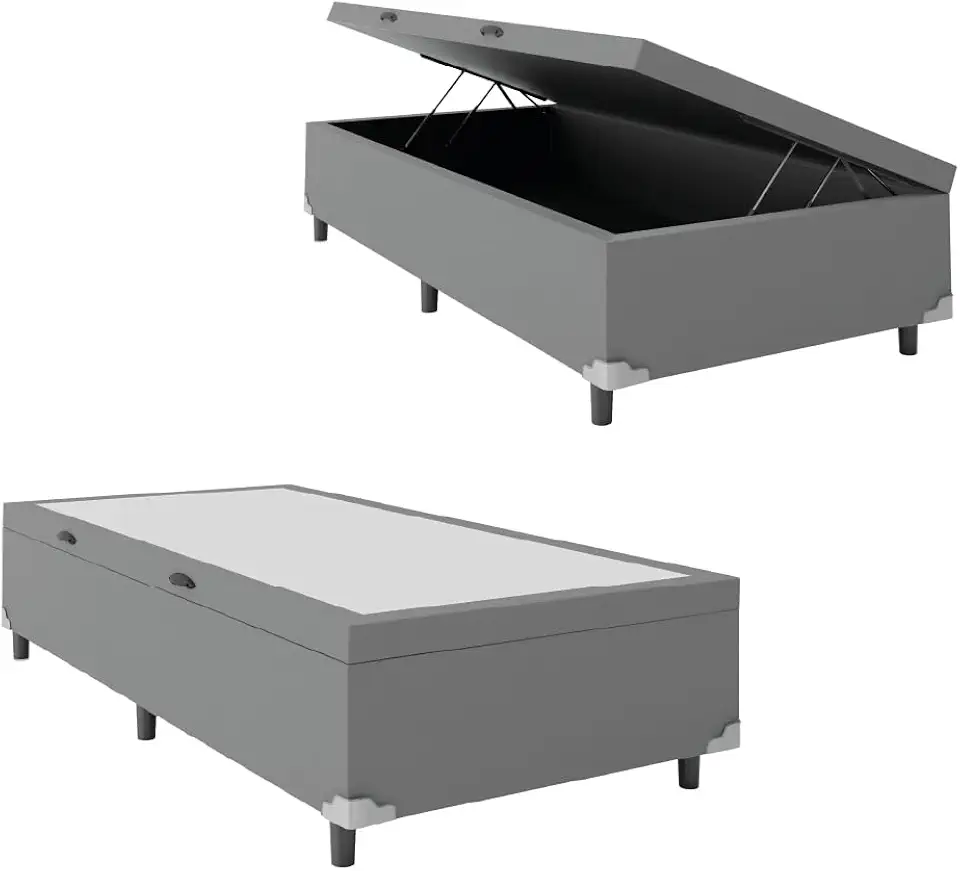 Cama Box com Baú Solteiro 0,88 com 41cm de Altura Prince Cinza