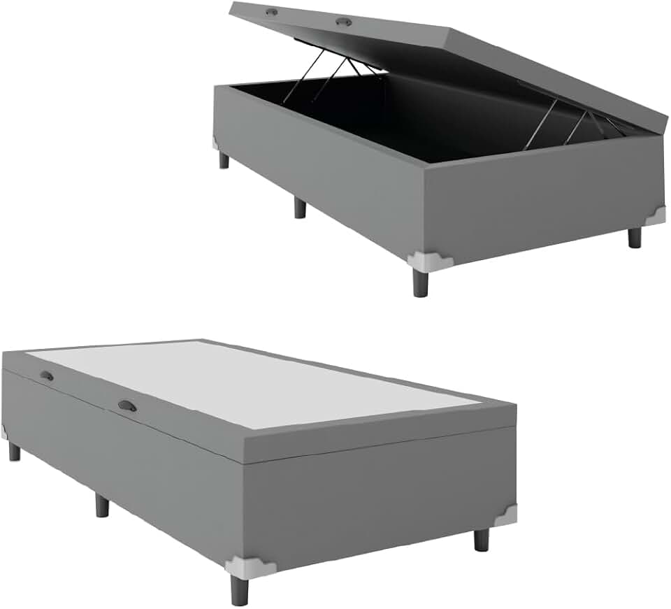 Cama Box com Baú Solteiro 0,88 com 41cm de Altura Prince Cinza