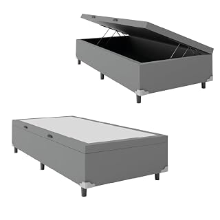 Cama Box com Baú Solteiro Prince Cinza 0,88 - 41 cm de altura