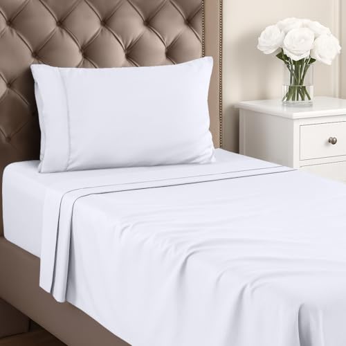 Utopia Bedding Twin Sheets Set - Brushed Microfiber - Soft Bed Sheets for Twin Size Bed Set - Includes 1 Fitted, 1 Flat, & 1 Pillow Case - Deep Pocket (White)