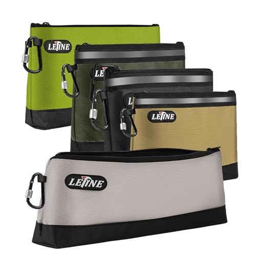 LETINE Tool Pouches Zipper Bag, Water Resistant 1680D Oxford Pouch Bags with Carabiners, Extra Wide Flat Bottom Stand-Up Tool Storage and Organizers, Multi-Size 5-Pack