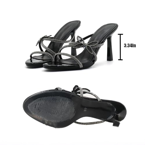 Women's Rhinestone Strappy Stiletto Slide Sandals Fashion Butterfly Decoration Slip-On Round Open Toe High Heels Summer Wedding Prom Dresses Mule Sandals3