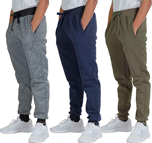 Real Essentials 3 Pack: Boys Youth Active Athletic Soft Fleece Jogger Sweatpants