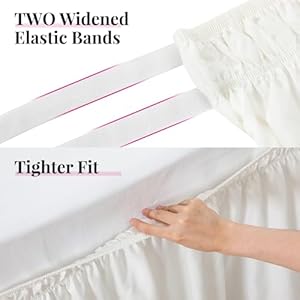 Rimela white bed skirt queen size 15 drop elastic bedskirt for box spring adjustable bed soft and solid fabric easy to install machine washable wrinkle fade resistant warm white dust ruffle  urban country home decor