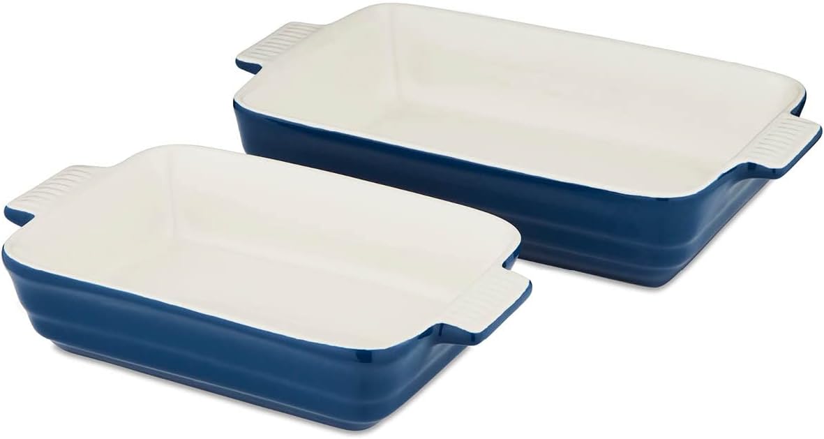 Barbary & OakBO875001BLU Foundry Set of 2 Ceramic Rectangular Oven Dishes, Limoges Blue