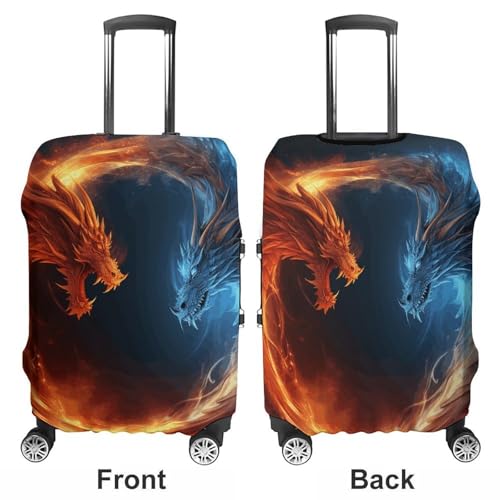 Carry on Luggage Cover Fire And Ice Dragons Suitcase Covers for Luggages Tsa Approved Travel Luggage Sleeve Protector Elastic Suitcase Protector Anti-Scratch Washable Fits 19-30 Inch Case -XL3