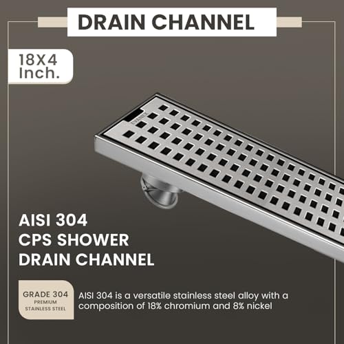 Image of EVANEX Linear Shower Drain Channel | 18x4 Inches Bathroom Drainer | Waste Water Linear Floor Drain Channel | 304 Stainless Steel Bathroom Drainer with Anti Cockroach Trap | Bathroom Jali