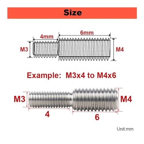 Image of 304 Stainless Steel Thread Adapter Male to Male M3 M4 M5 M6 M8 M10 M12 M14 M16 to M20 Double Head Transfer Screw Bolt (M3x6-M5x6,4)