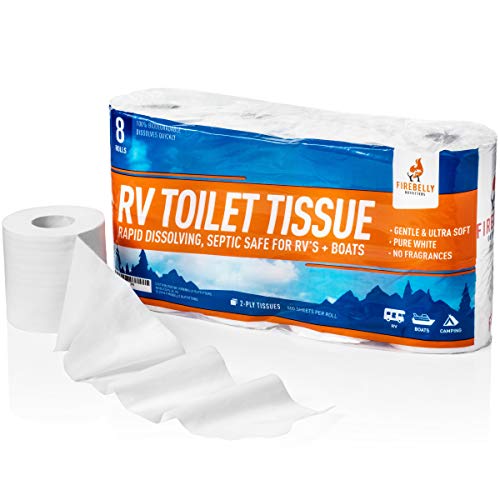 Rv Toilet Paper, Septic Tank Safe-Made In The Usa- 8 Rolls,2-Ply 500 Sheets - Fast Dissolve Bath Tissue For Camping, Marine, Rv Holding Tanks, Biodegradable - Firebelly Outfitters #TOP5