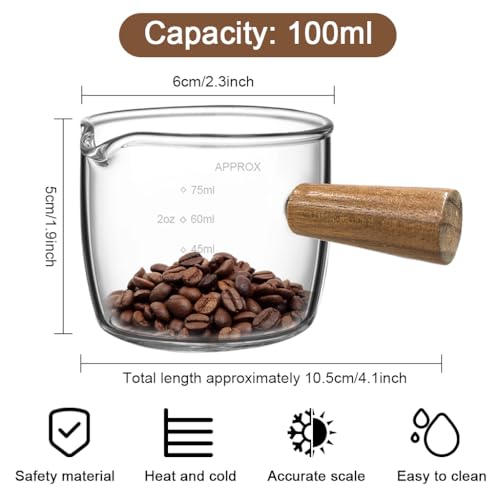 Image of Supvox Espresso Shot Glass Double Expresso Cups 75ml Measuring with Wooden Handle Heat Resistant High Silicon Boron Glass 2PCS