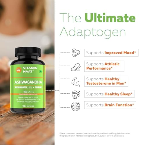 Image of Ashwagandha Supplements 90 Capsule| Organic Ashwagandha Powder Supplement for Men & Women | Supports Stress Relief, Energy & Recovery | Withanolides 2.5%, Piperine Bio Enhanced Formula by VitaminHaat