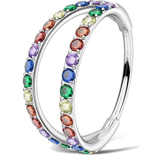 OUFER Christmas Double Hoop Nose Ring, 18G/20 6/7/8mm Red Green Christmas Nose Piercing Nose Rings Hoops Surgical Steel, Festive Hoop Nose Rings for Women Perfect for Xmas Nostril Piercing J