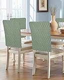 Savannan Dining Chair Back Covers, Farmhouse Decoration Sage Green Geometric Pattern Chair Covers Chair Slipcovers Protective Covers for Holiday Party Festival Decoration, Set of 4