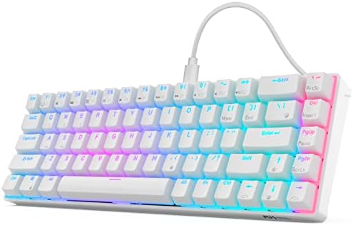 RK ROYAL KLUDGE RK68 (RK855) Wired 65% Mechanical Keyboard, RGB Backlit Ultra-Compact 60% Layout 68 Keys Gaming Keyboard, Hot Swappable Keyboard with Stand-Alone Arrow/Control Keys, Red Switch, White