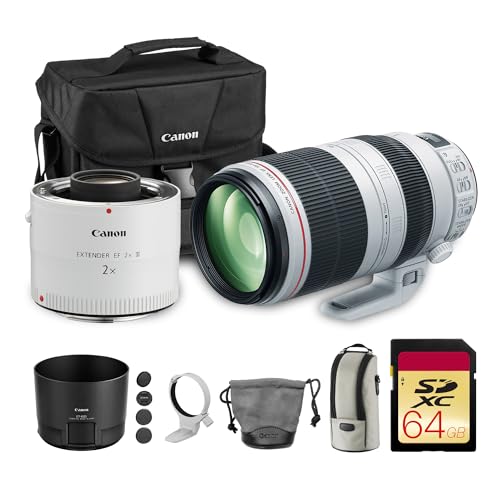 Canon EF 100-400mm f/4.5-5.6L IS II USM Lens | L-Series Telephoto Zoom with Image Stabilization & Fast Autofocus | Ideal for Sports, Wildlife & Travel (9524B002) + Extender EF 2X III + Bag + 64GB Card