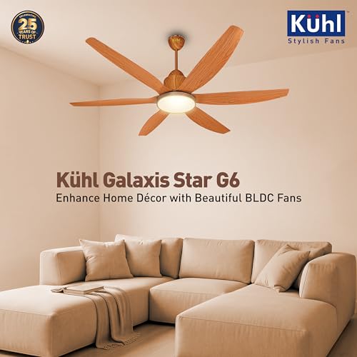 Image of KUHL Galaxis Star 1400mm Stylish 65% Power Saving BLDC Ceiling Fan With Remote |Down Light|BEE 5 Rated & ISI Marked|Low Noise| IoT -Operate via Mobile & Alexa |Reverse Mode |Free Installation |Teak